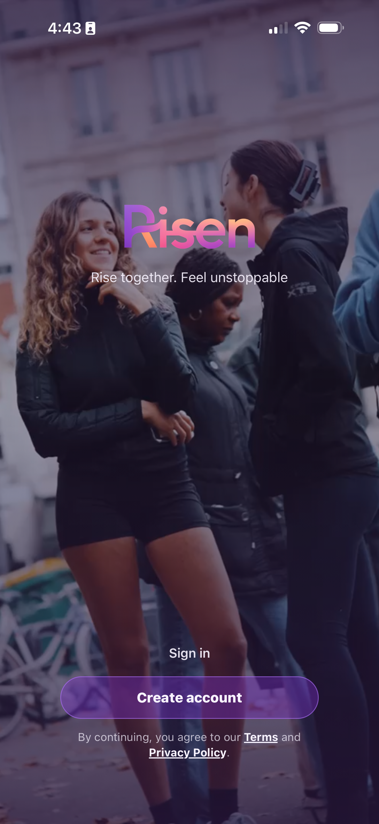 Risen app — écran d'accueil, sessions sportives près de chez toi